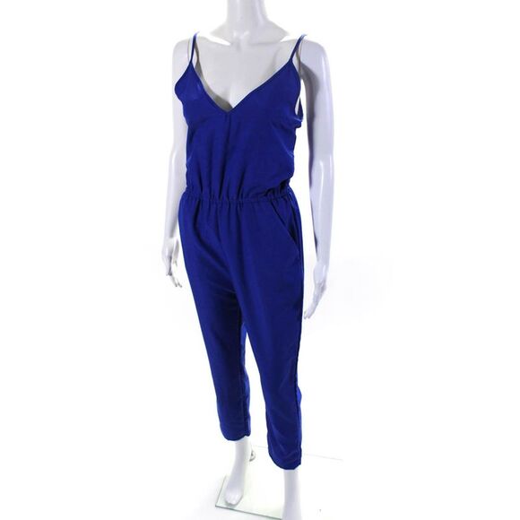 Ellelauri Women's V-Neck Spaghetti Straps Straight Leg Jumpsuit Blue Size M - Picture 2 of 5